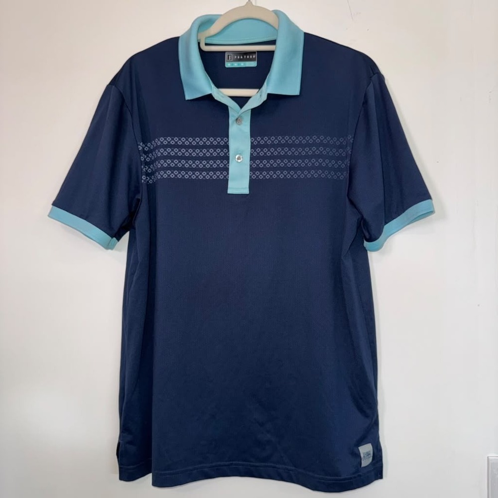 PGA Tour Men's Size M Polo Shirt Contrast Collar Trim Blue Outdoor Golf Casual